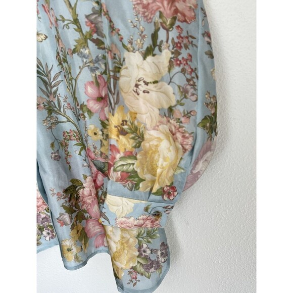 ZIMMERMANN Waverly Floral-Print Shirt Light Blue Silk Size AU 0P/ US 2P - Picture 8 of 14